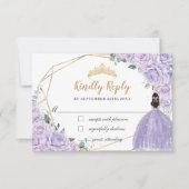 Purple Lilac Floral Princess Quinceanera 16 Reply 出欠カード (正面)