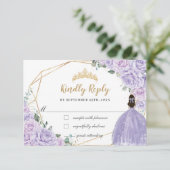 Purple Lilac Floral Princess Quinceanera 16 Reply 出欠カード (スタンド正面)