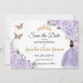 Purple Lilac Floral Quinceañera 15 Princess  セーブザデート (正面)