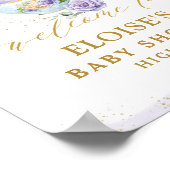 Purple Lilac Floral Tea Party Baby Shower Welcome ポスター (角)
