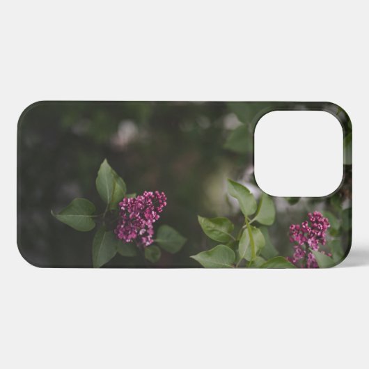 Purple lilac flowers on dark green iPhoneケース (裏面横)