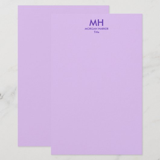Purple Lilac Minimal Clean Initials 便箋 (正面/裏面)