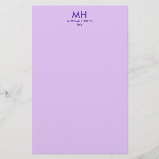 Purple Lilac Minimal Clean Initials 便箋 (正面)