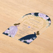 Purple Lilac Navy Blue Floral Twins Quinceañera XV アクリル招待状 (レイダウン)