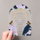 Purple Lilac Navy Blue Floral Twins Quinceañera XV アクリル招待状 (インサイチュ (ポータブル))