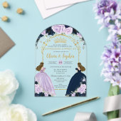 Purple Lilac Navy Blue Floral Twins Quinceañera XV アクリル招待状 (インサイチュ (ウェディング))