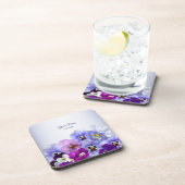 Purple Lilac Pansy Floral Rustic Wedding Party コースター (右側)