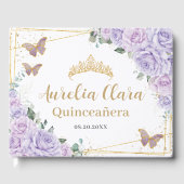 Purple Lilac Roses Floral Butterflies Quinceanera  ゲストブック (正面)