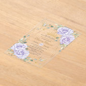 Purple Lilac Roses Quinceanera Mis 15 Anos アクリル招待状 (レイダウン)