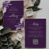Purple Lilac Silver Floral QR Code Wedding 招待状