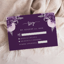 Purple Lilac Silver Floral Script Wedding RSVP エンクロージャーカード