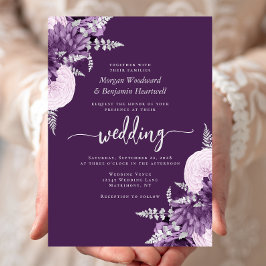 Purple Lilac Silver Floral Wedding 招待状