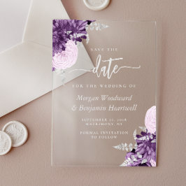 Purple Lilac Silver Floral Wedding Save the Date アクリル招待状