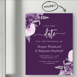 Purple Lilac Silver Floral Wedding Save the Date マグネット招待状