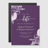 Purple Lilac Silver Floral Wedding Save the Date マグネット招待状 (正面/裏面)
