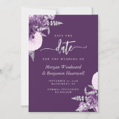 Purple Lilac Silver Floral Wedding Save the Date マグネット招待状 (正面)