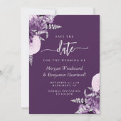 Purple Lilac Silver Floral Wedding Save the Date 招待状 (正面)