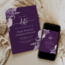 Purple Lilac Silver Floral Wedding Save the Date