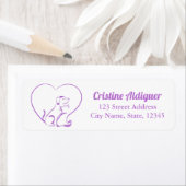 Purple Line Art Cat and Dog with Personalized Name ラベル (インサイチュ)