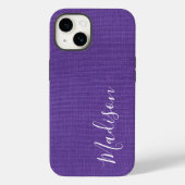 Purple Linen Texture Photo Your White Script Name Case-Mate iPhoneケース (裏面)