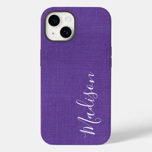 Purple Linen Texture Photo Your White Script Name Case-Mate iPhoneケース (裏面)
