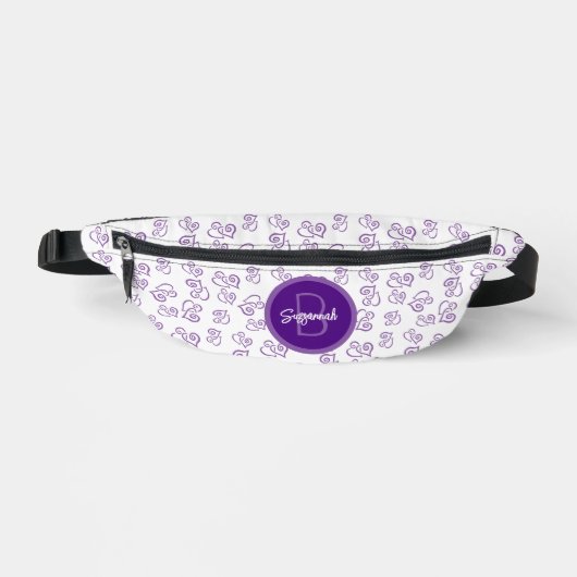 Purple Linked Heart Pattern with Initial Monogram ファニーパック (正面)