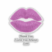 Purple Lips Thank You Custom-Cut Vinyl Sticker シール (正面)