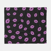 Purple Lipstick Kisses on Black Background Pattern