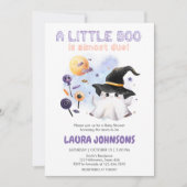 Purple Little Boo Ghost Witch Baby Shower 招待状 (正面)