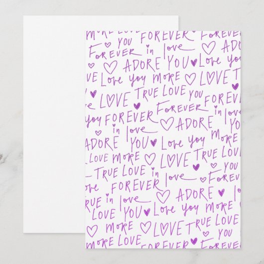 Purple Love Doodle Hearts Handwritten Pattern シーズンカード (正面/裏面)