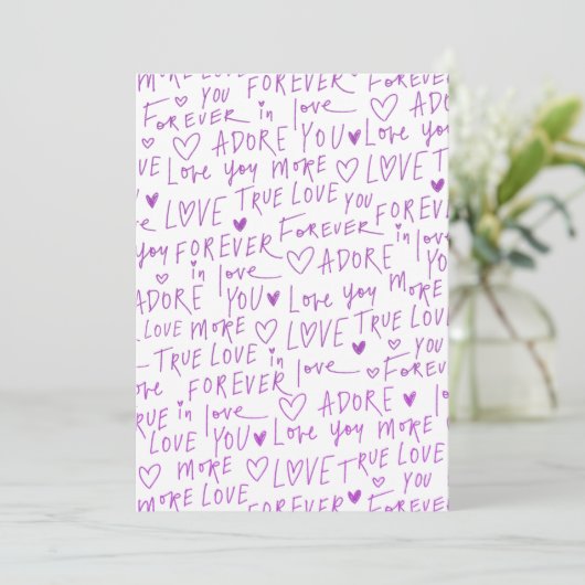 Purple Love Doodle Hearts Handwritten Pattern  シーズンカード (スタンド正面)