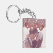 Purple Love Hearts Banner Overlaid Custom Photo キーホルダー (正面左)