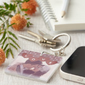 Purple Love Hearts Banner Overlaid Custom Photo キーホルダー (正面右)