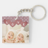 Purple Love Hearts Banner Overlaid Custom Photo キーホルダー (裏面)
