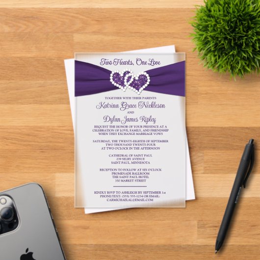 Purple Love Hearts Wedding Invitation アクリル招待状 (インサイチュ (招待状))
