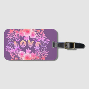 Purple LOVE in Water Color花 ラゲッジタグ