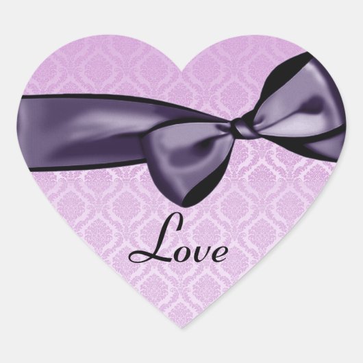 Purple LOVE Wedding Bow PINK Damask Heart Sticker ハートシール (正面)