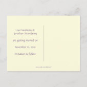 Purple Lovebirdとハートが日付を保存 案内ポストカード (裏面)