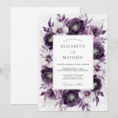 Purple Luxurious Botanical Wedding 招待状 (正面/裏面)