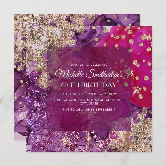 Purple Magenta Gold Abstract Luxury 招待状 (正面/裏面)