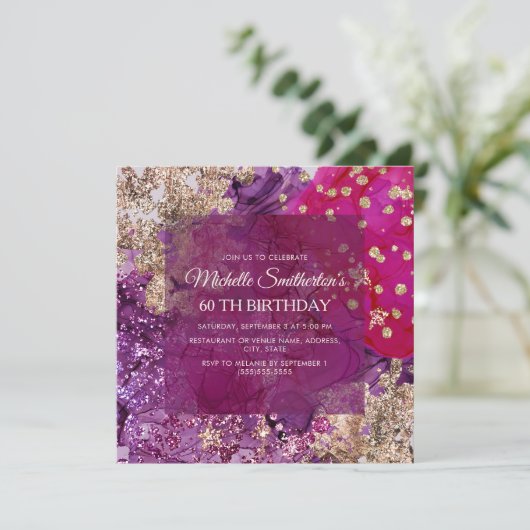 Purple Magenta Gold Abstract Luxury 招待状 (スタンド正面)