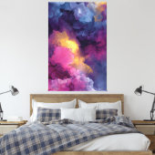 Purple Magenta Gold Alcohol Ink Nebula Flow キャンバスプリント (インサイチュ (寝室))