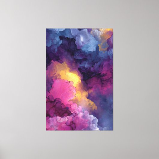 Purple Magenta Gold Alcohol Ink Nebula Flow キャンバスプリント (正面)