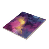 Purple Magenta Gold Alcohol Ink Nebula Flow タイル (側面)