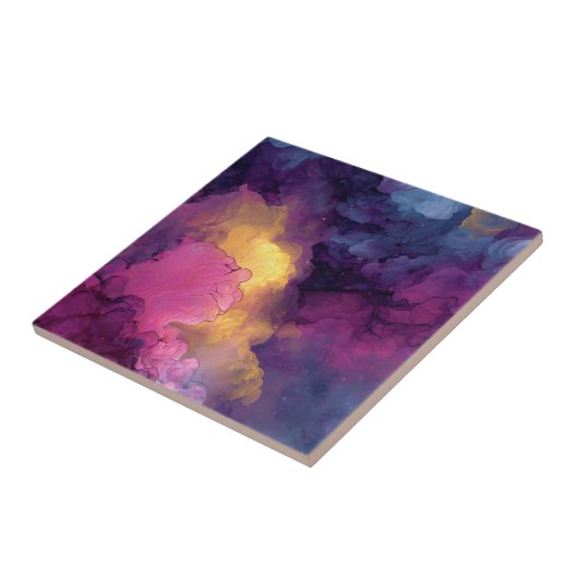 Purple Magenta Gold Alcohol Ink Nebula Flow タイル (側面)
