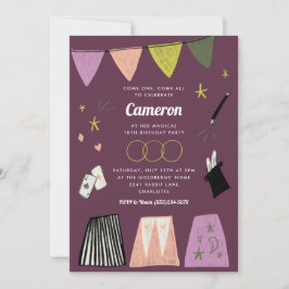 Purple Magic Show Kids Birthday 招待状