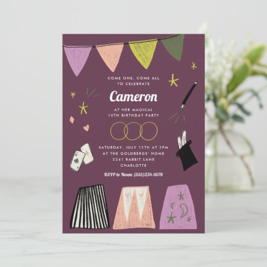 Purple Magic Show Kids Birthday 招待状 (スタンド正面)