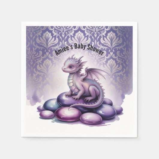 Purple Magical Dragon Baby Shower スタンダードカクテルナプキン (正面)