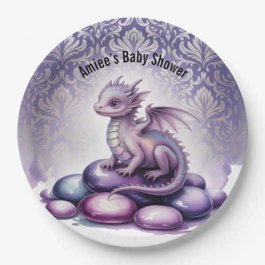 Purple Magical Dragon Baby Shower ペーパープレート (正面)