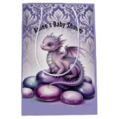 Purple Magical Dragon Baby Shower ミディアムペーパーバッグ (正面)